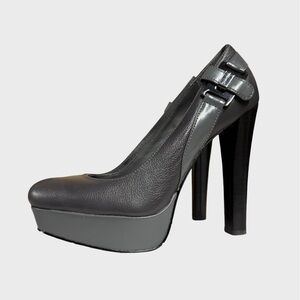 Calvin Klein Berly Grey Platform Chunky Heel Buckle Wrap Heels - Size 6.5